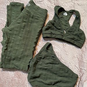Booty By Brabants Olive Army Dark Green Leggings deep v bra one shoulder bra set